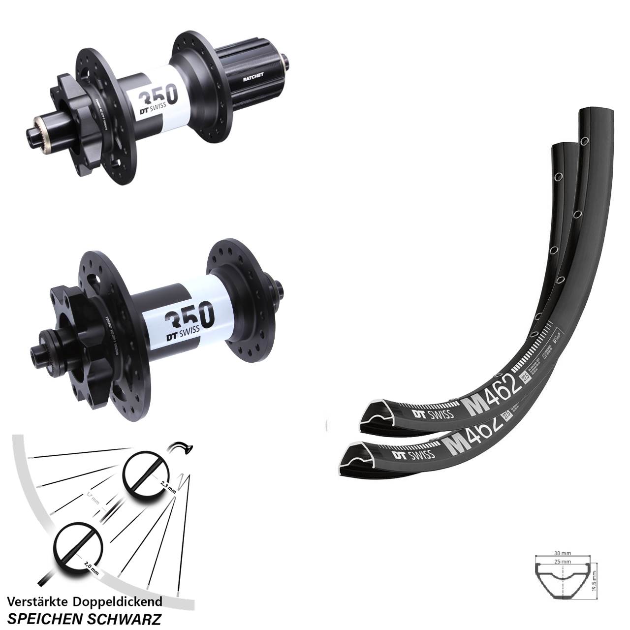 DT Swiss M462-350 Ratchet 36 29 Zoll Laufradsatz 6-Loch für Schnellspanner 8-11 fach