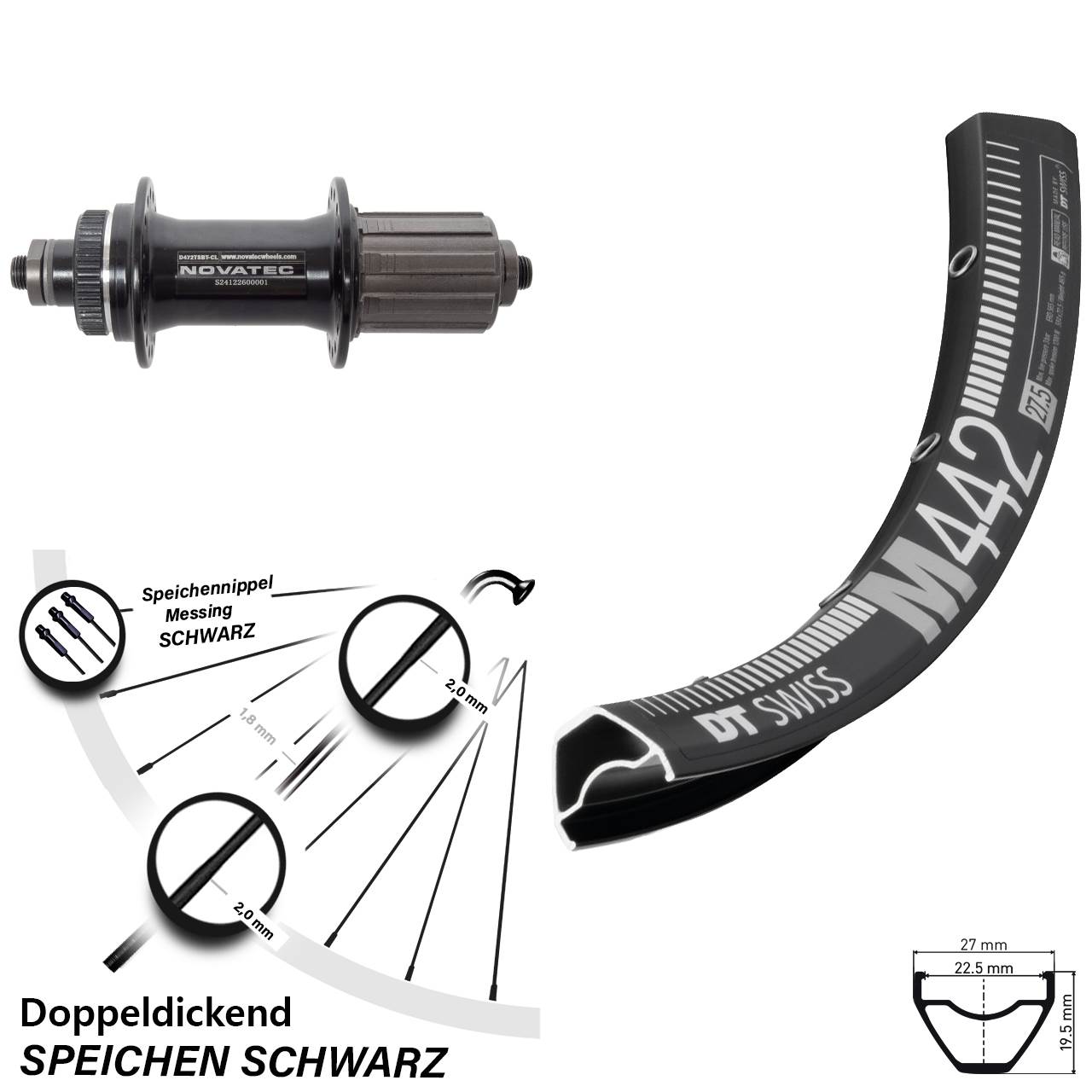 29 Zoll DT Swiss M442 Novatec D472 Hinterrad Centerlock für Schnellspanner 8-12 fach HG