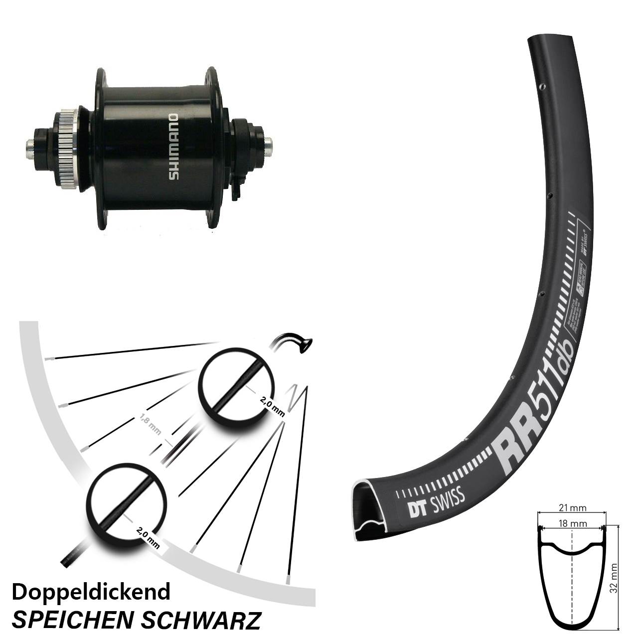 Vorderrad mit Nabendynamo Shimano DH-UR700 DT Swiss RR 511 DB 28 Zoll Centerlock