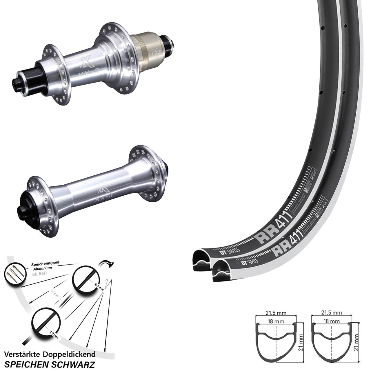 28 Zoll DT Swiss RR 411 KX-R Laufradsatz für Schnellspanner XDR