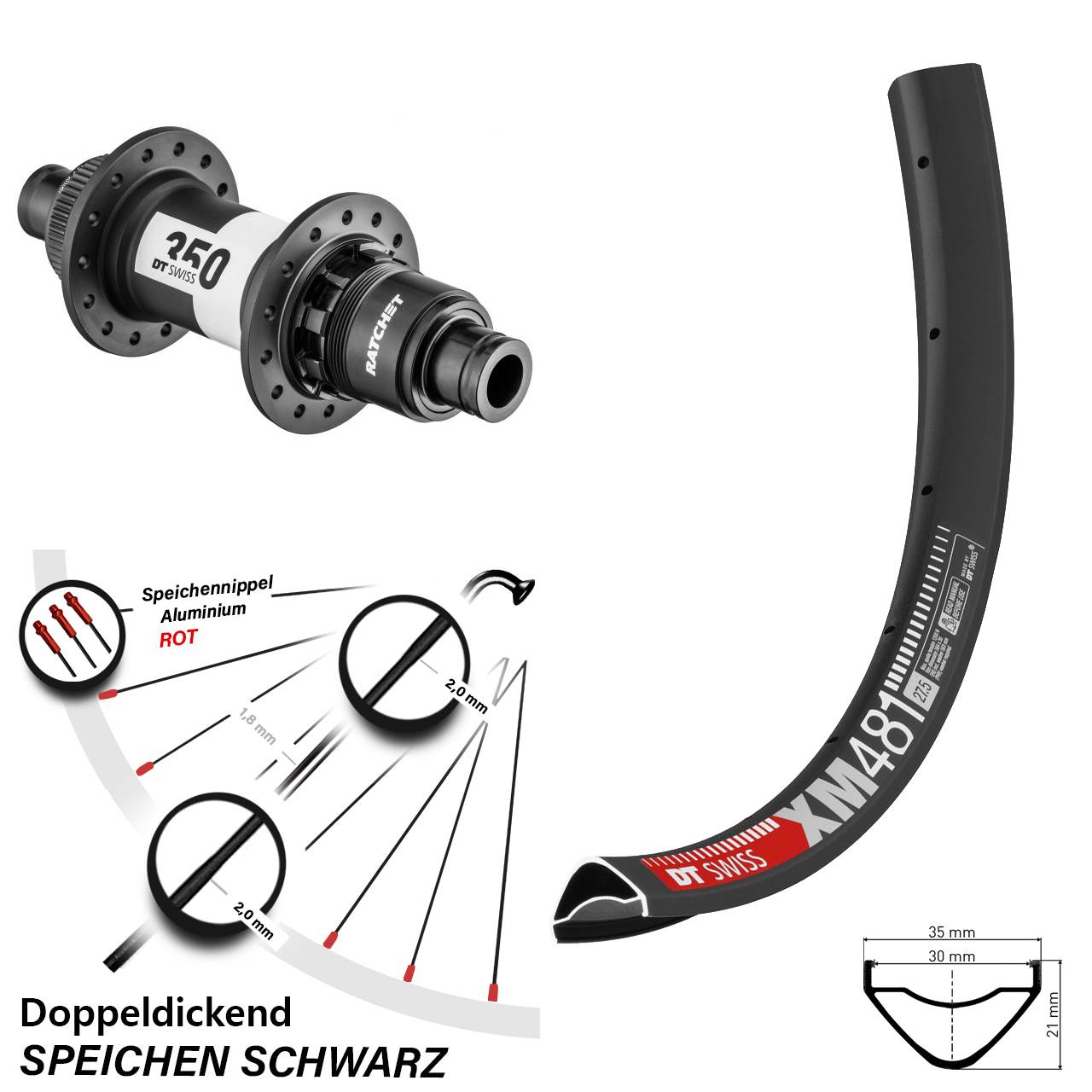 Hinterrad Centerlock 12x142 27,5 Zoll DT Swiss XM 481 DT Swiss 350