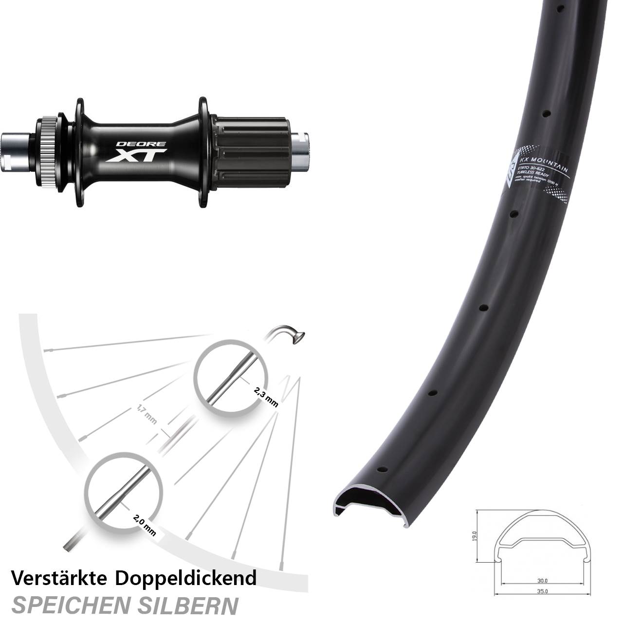 Hinterrad Centerlock 12x148 29 Zoll KX Mountain Shimano XT FH-M8010-B 8-11 fach
