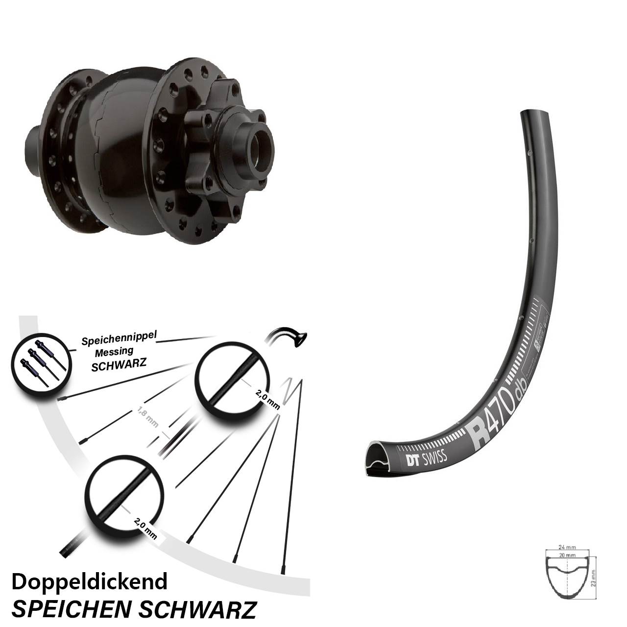 28 Zoll DT Swiss R 470 mit 6-Loch Nabendynamo Son 28-15