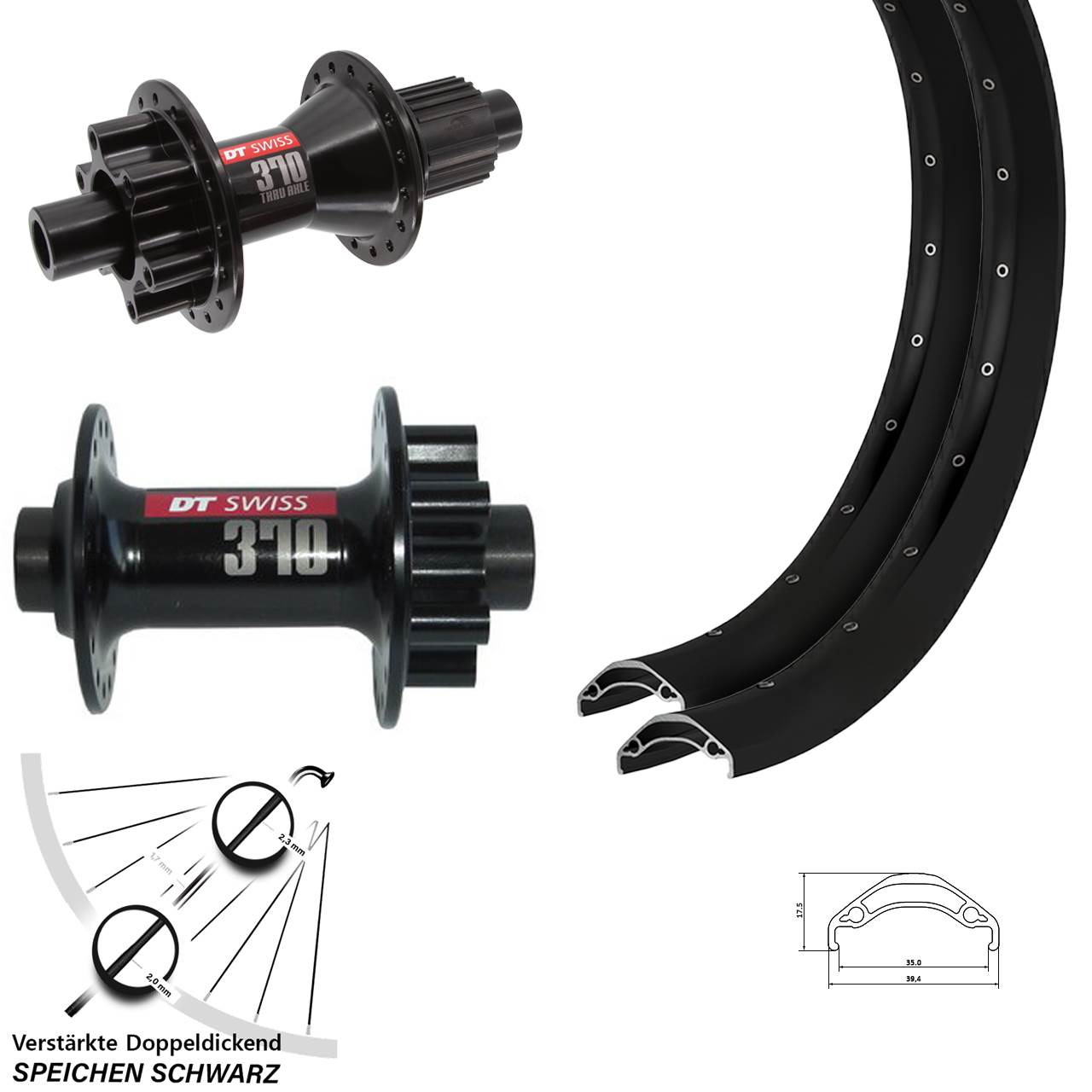6-Loch Laufradsatz 15x100 12x142 29 Zoll Ryde Disc 35 DT Swiss 370 Hybrid Micro Spline
