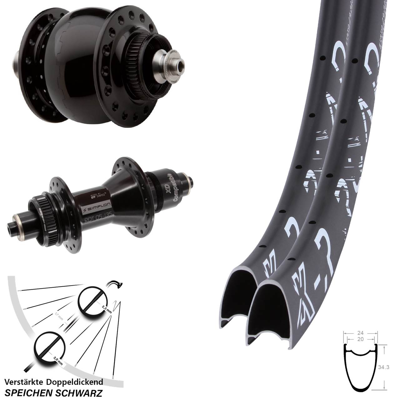 Disc Laufradsatz 28-29 Zoll KX-R Road DT Swiss 370 SON 28 SRAM XD für Schnellspanner