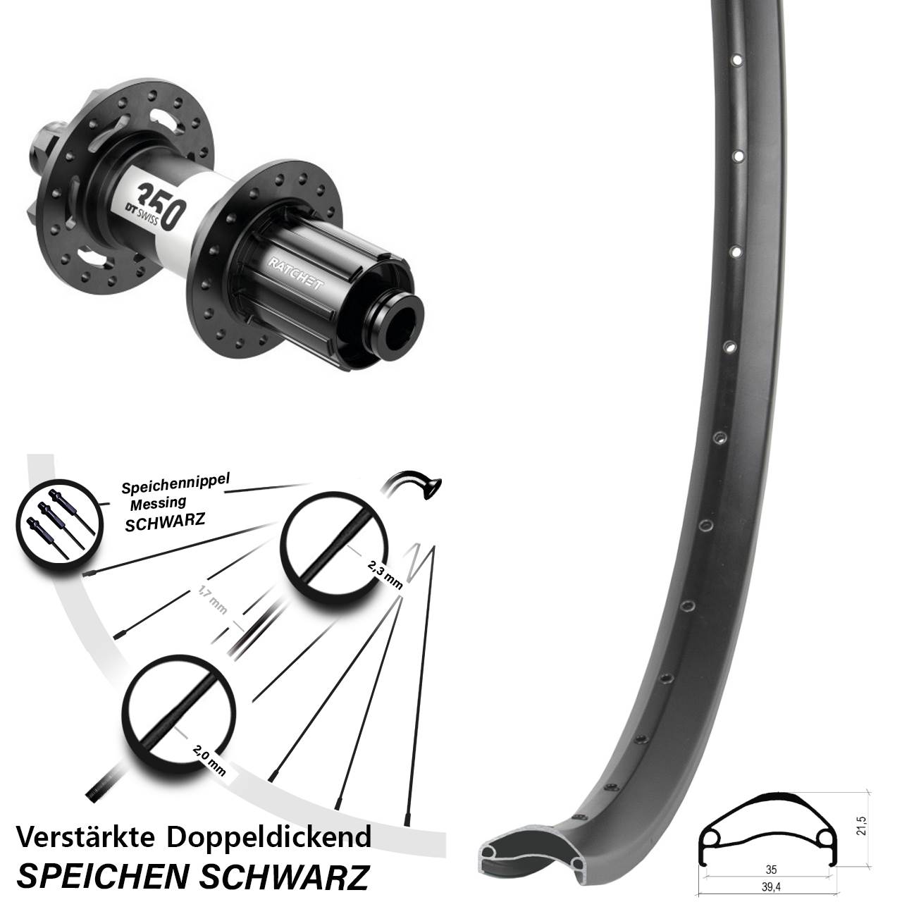 Hinterrad 6-Loch 12x148 27,5 Zoll Ambrosio E35 DT Swiss 350 8-11 fach HG