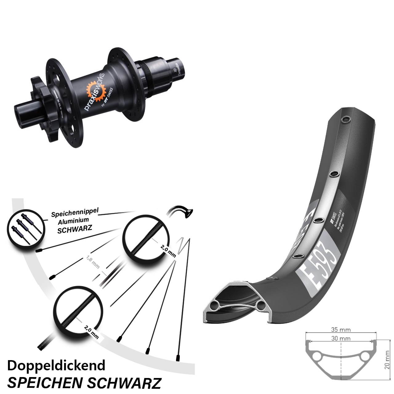 6-Loch Hinterrad 12x142 27,5 Zoll DT Swiss E 593-350 XD