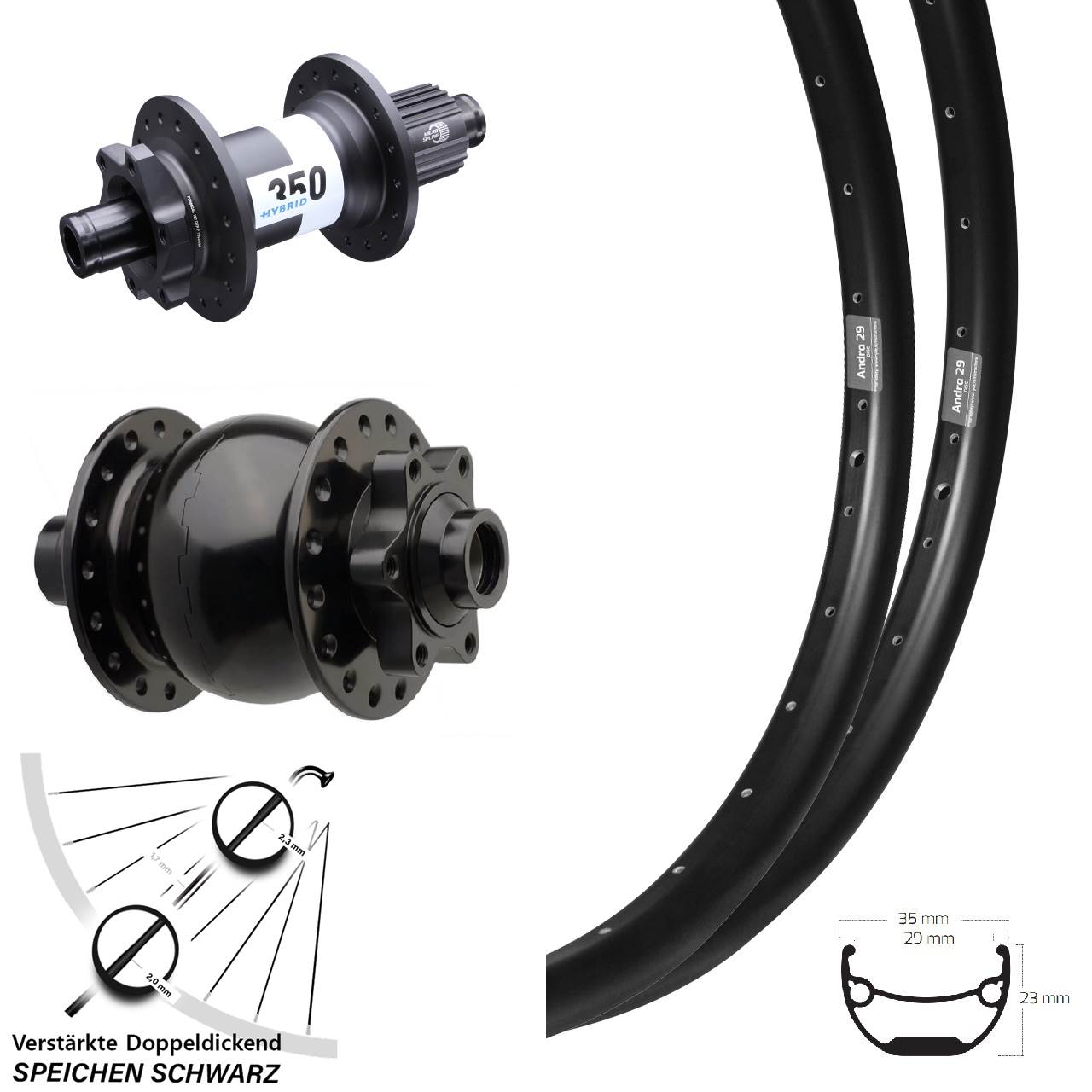 DT Swiss 350 Hybrid 6-Loch SON 28 Ryde Andra 29 Zoll Laufradsatz Boost Micro Spline