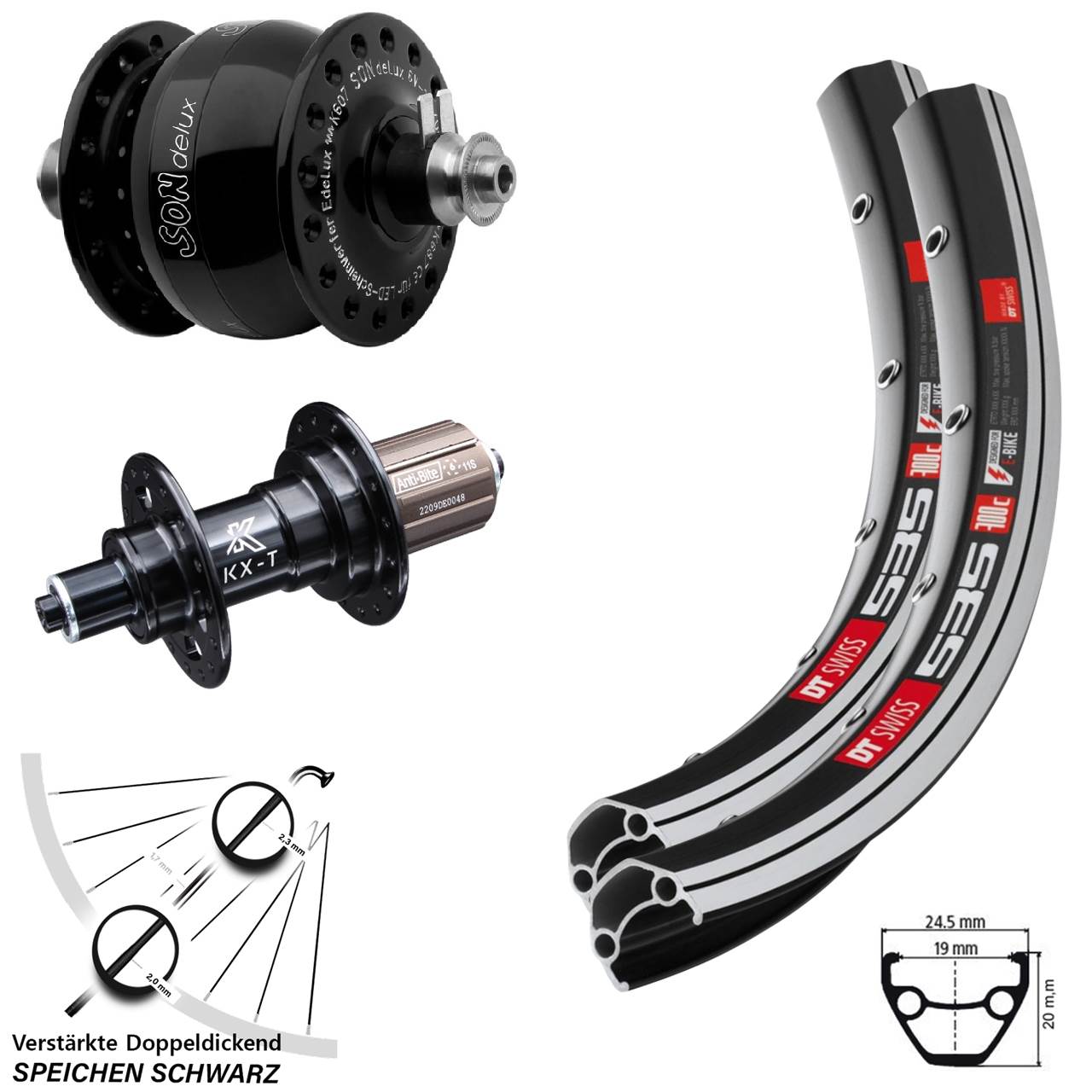 Laufradsatz 28 Zoll DT Swiss 535 KX-T SONdelux 8-11 fach für Schnellspanner