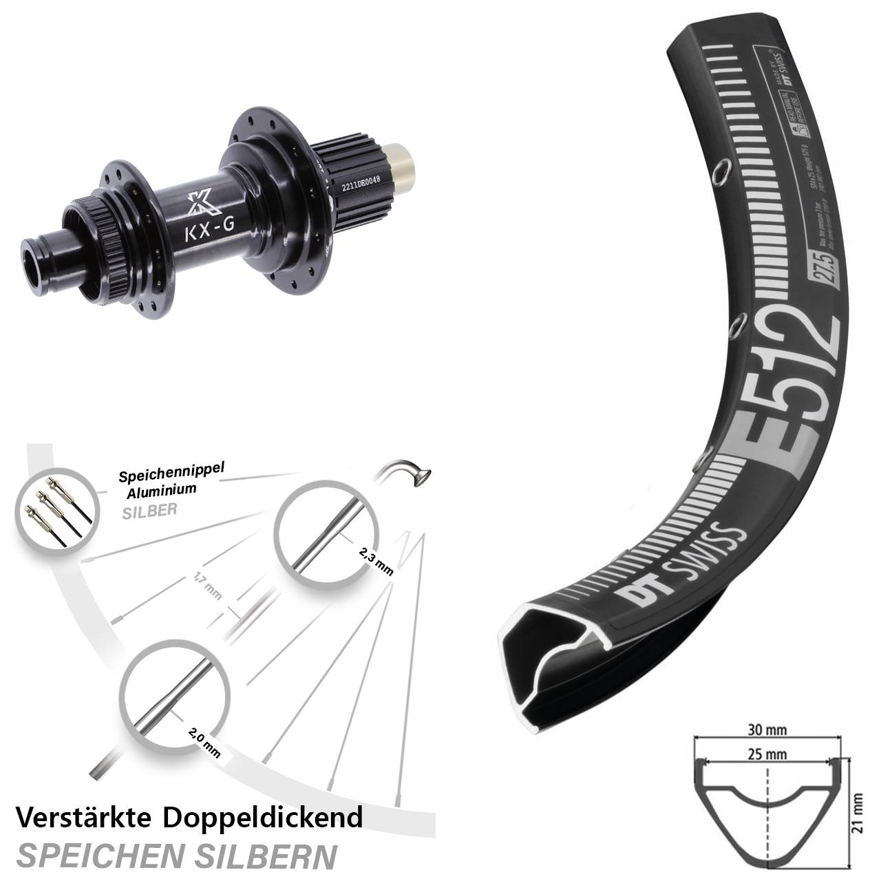 DT Swiss E512 KX-G Steckachse Disc 29 Zoll Laufrad 12x142 Micro Spline