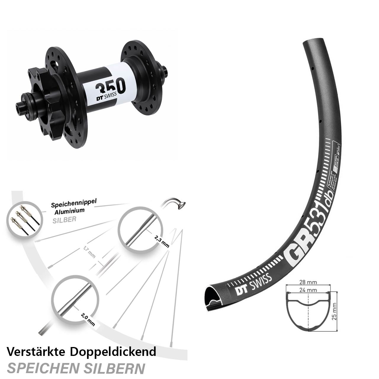 DT Swiss GR531-350 29 Zoll Vorderrad 6-Loch für Schnellspanner