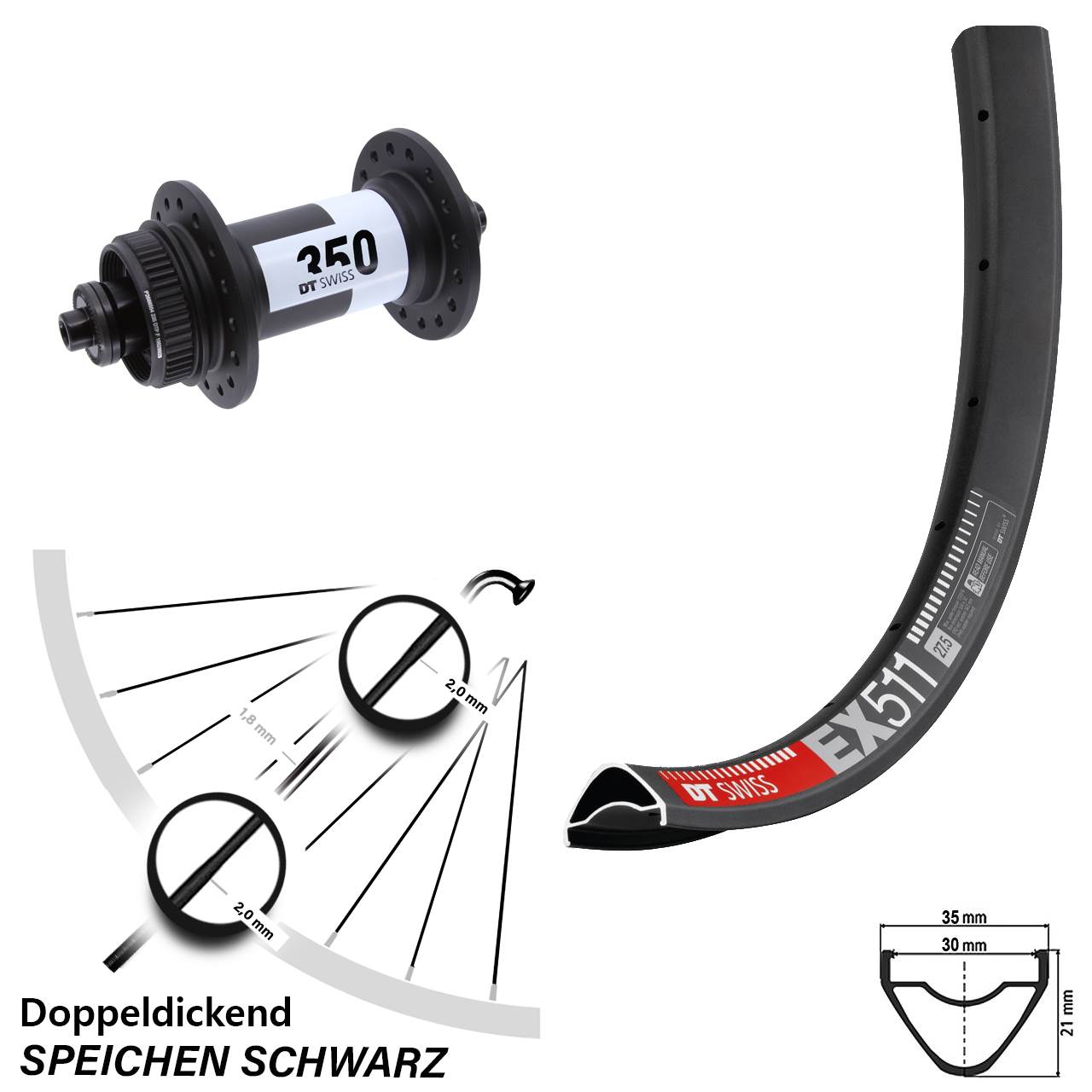 Vorderrad 27,5 Zoll DT Swiss EX 511-350 Centerlock QR