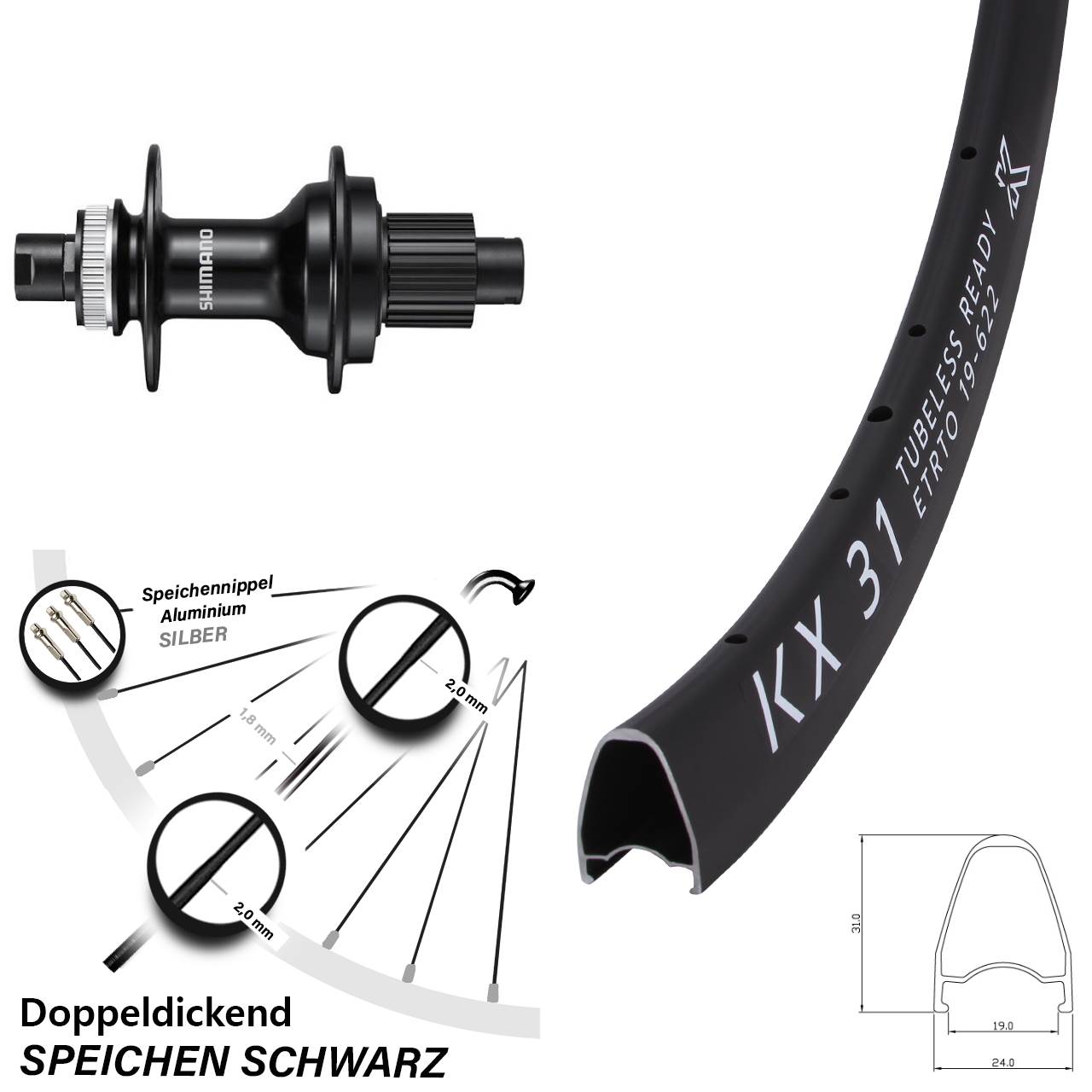 28 Zoll KX 31 Hinterrad Shimano MT510 Micro Spline 12x142