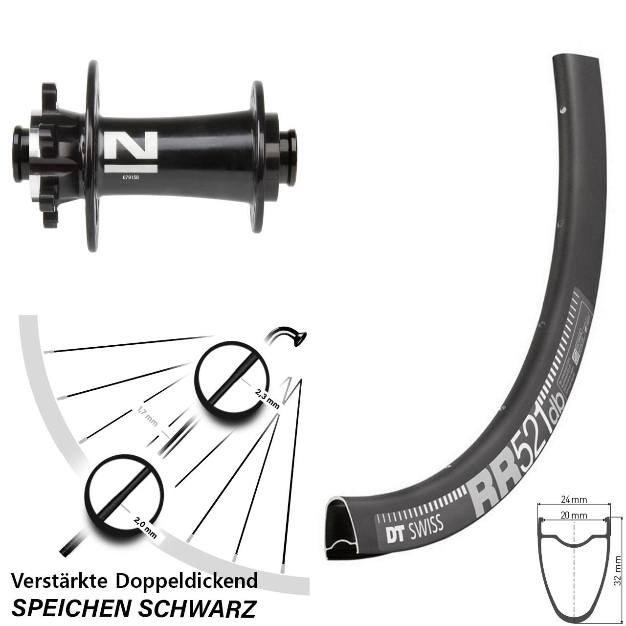 DT Swiss RR521 Novatec D791 28 Zoll 6-Loch Vorderrad 12x100