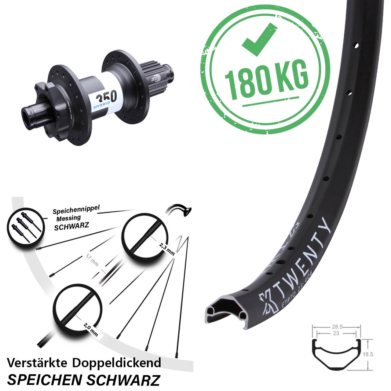 6-Loch Hinterrad 20 Zoll KX Twenty DT Swiss 350 Hybrid Shimano Micro Spline 12x148