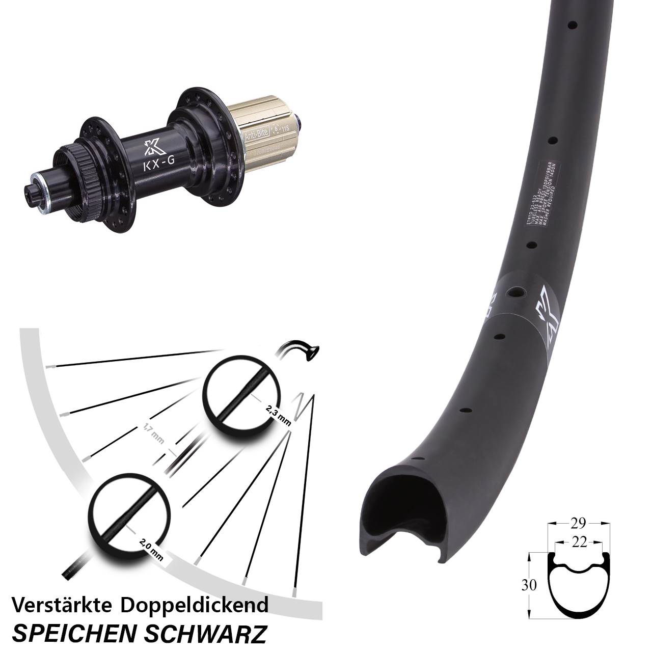 28 Zoll KX-GRC Carbon verstärkt Hinterrad Centerlock für Schnellspanner 8-12 fach