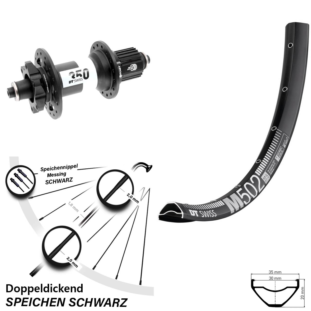 DT Swiss M 502 350 27,5 Zoll Disc Hinterrad QR Boost Micro Spline