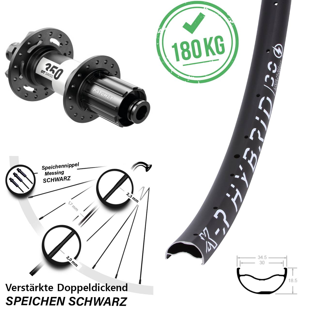 KX-R Hybrid 30 DT Swiss 350 29 Zoll 6-Loch Hinterrad 12x142 8-11 fach