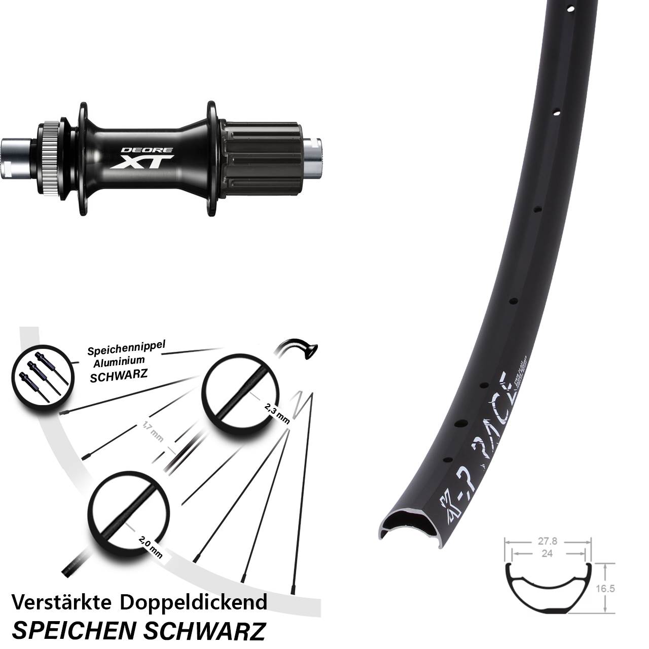 28 Zoll KX-R Race Shimano XT FH-M8010-B Disc Hinterrad 12x148 Boost 8-11 fach HG