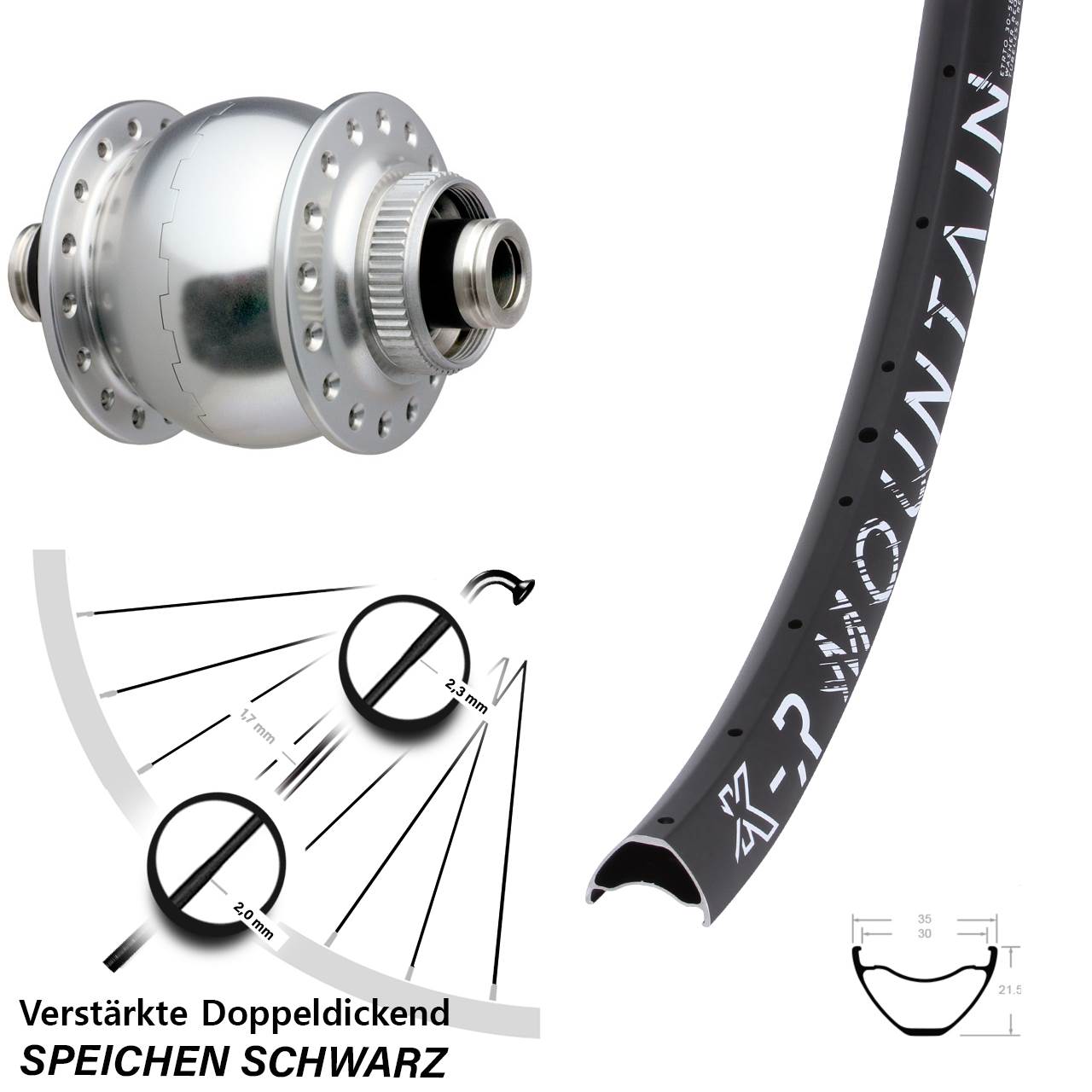 Centerlock Vorderrad mit Dynamo 29 Zoll KX-R Mountain SONdelux 12x100