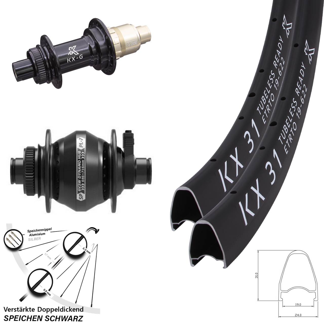 Laufradsatz Centerlock 28 Zoll KX-G 31 Shutter Precision PL-7 SRAM XDR 12x100/142