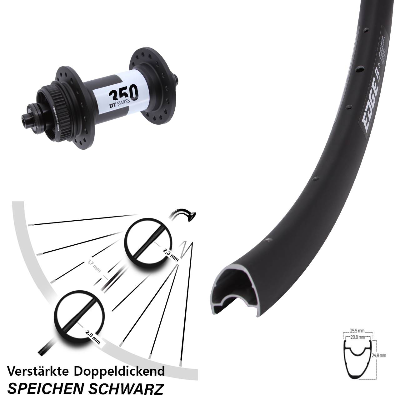 Disc Vorderrad 28 Zoll Ryde Edge R25 OS DT Swiss 350 QR