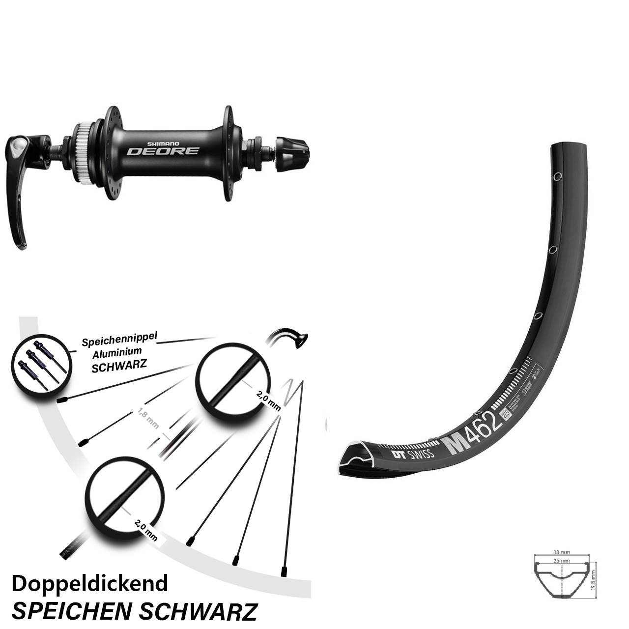 DT Swiss M462 Shimano HB-M6000 650B Centerlock Vorderrad für Schnellspanner