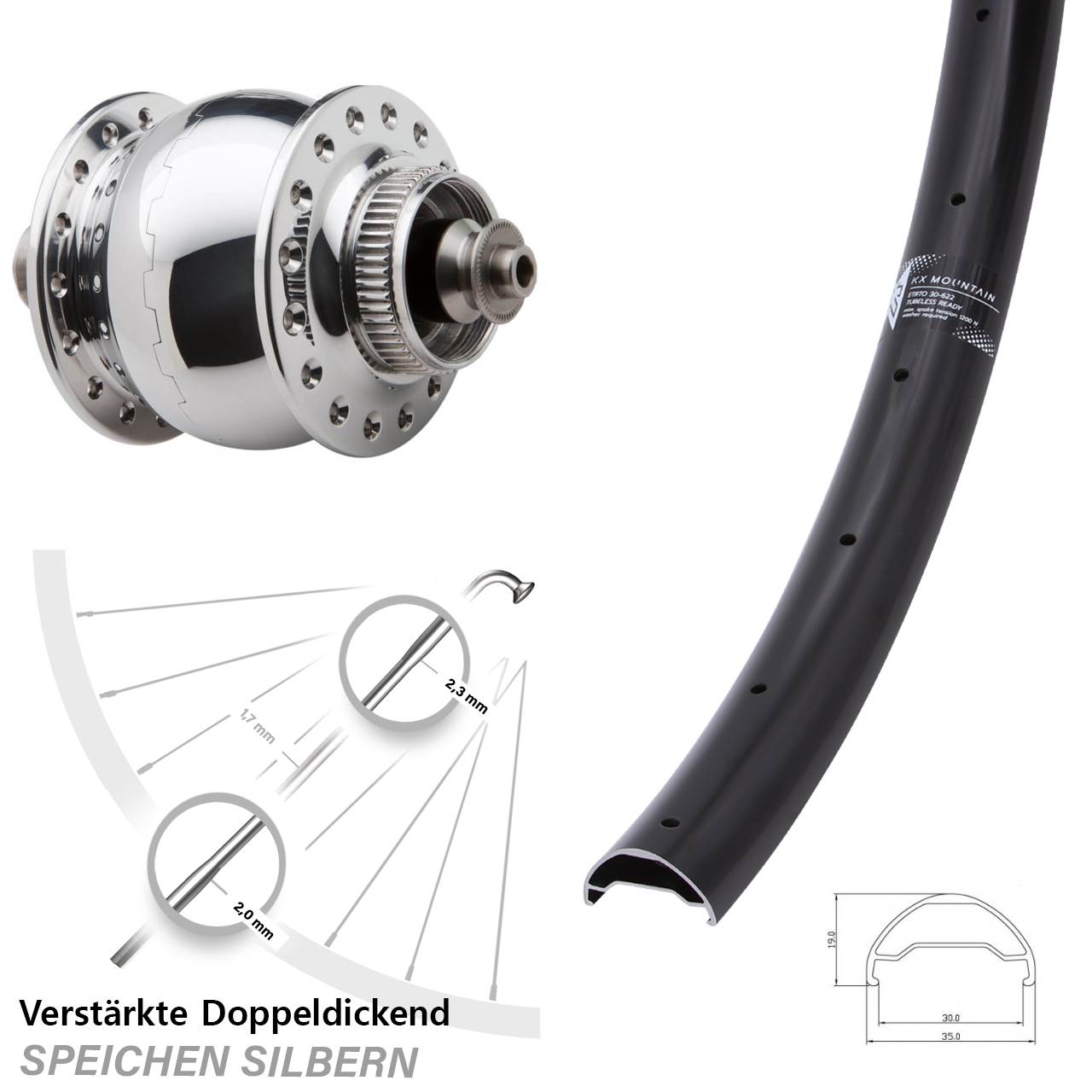 29 Zoll KX Mountain TR SONdelux Dynamo-Vorderrad Centerlock QR