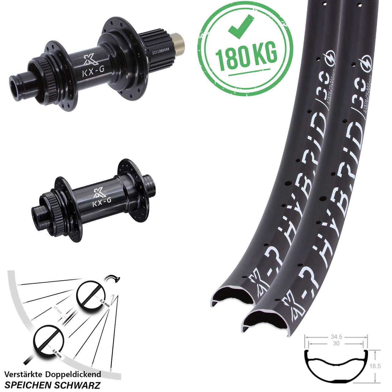 Disc Laufrad-Satz 15x100 12x142 29 Zoll KX-GR Hybrid 30 Shimano Micro Spline