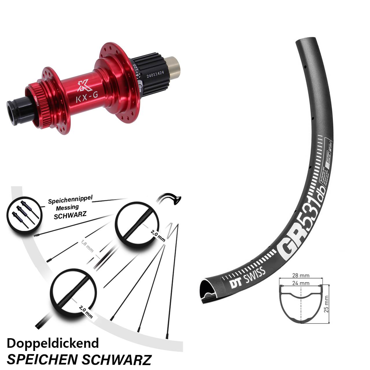 DT Swiss GR 531 28 Zoll Hinterrad KX-G rot Micro Spline 12x142
