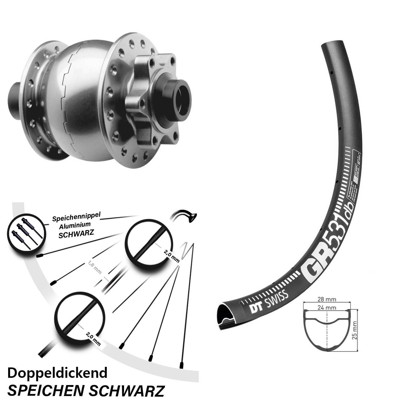 6-Loch Dynamo-Vorderrad 28-29 Zoll DT Swiss GR531 SON 28 15x100