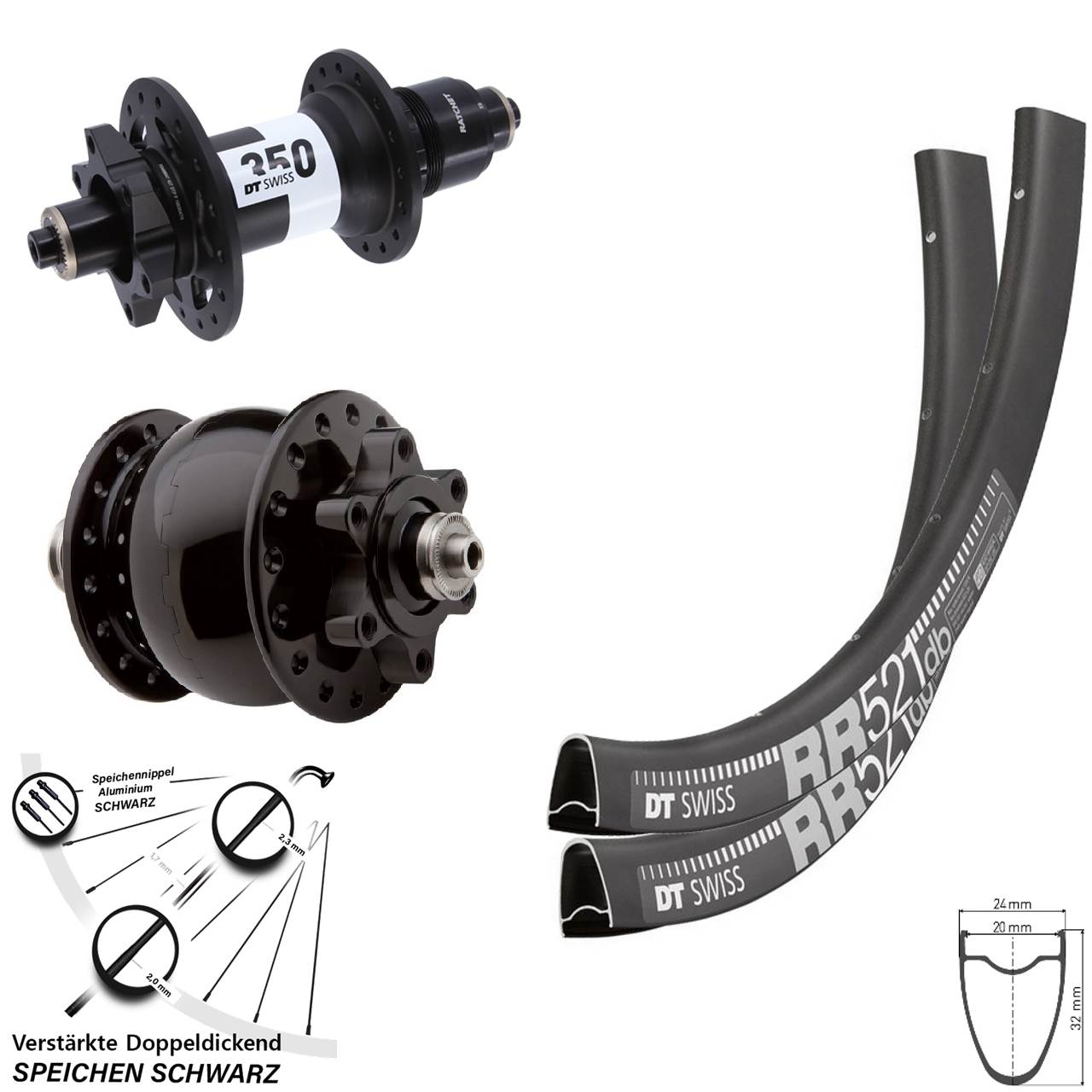 Disc Laufradsatz 28 Zoll DT Swiss RR521 350 SON XD für Schnellspanner