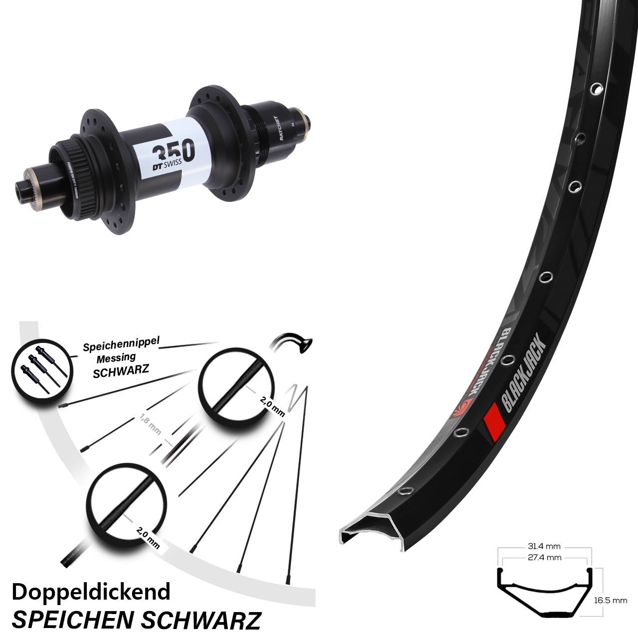 Rodi Ready 27 DT Swiss 350 27,5 Zoll Hinterrad Centerlock XD QR