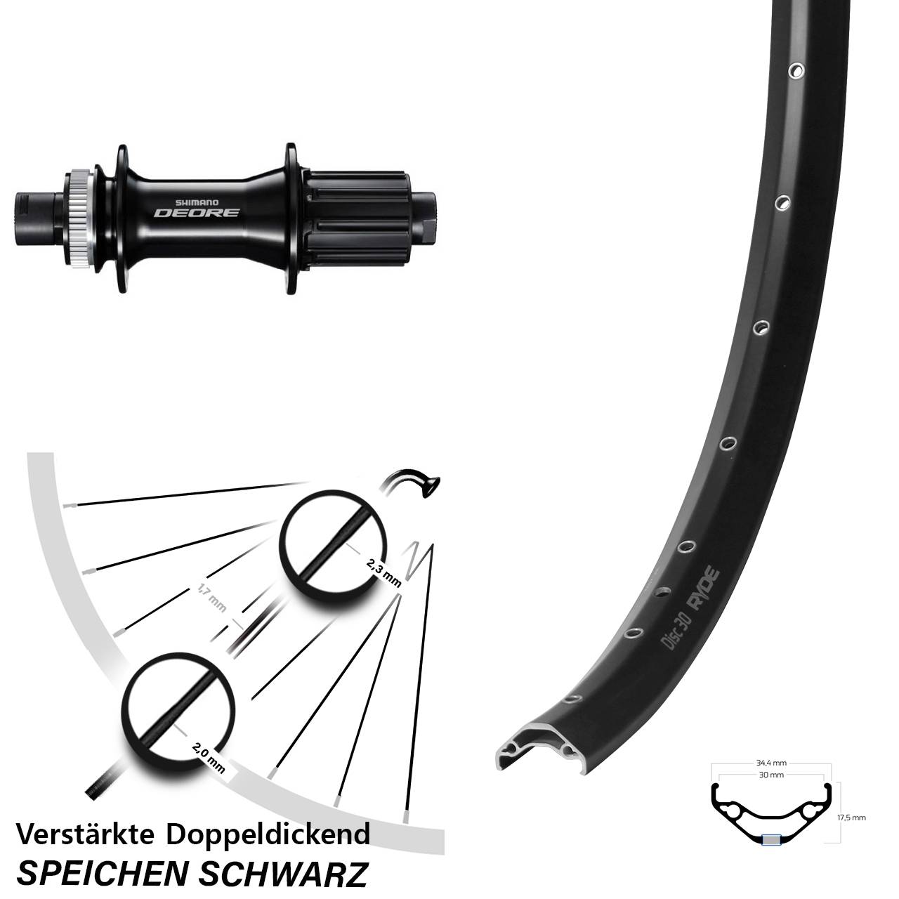 Ryde Disc 30 Shimano Deore Boost 29 Zoll Hinterrad 12x148 8-11 fach