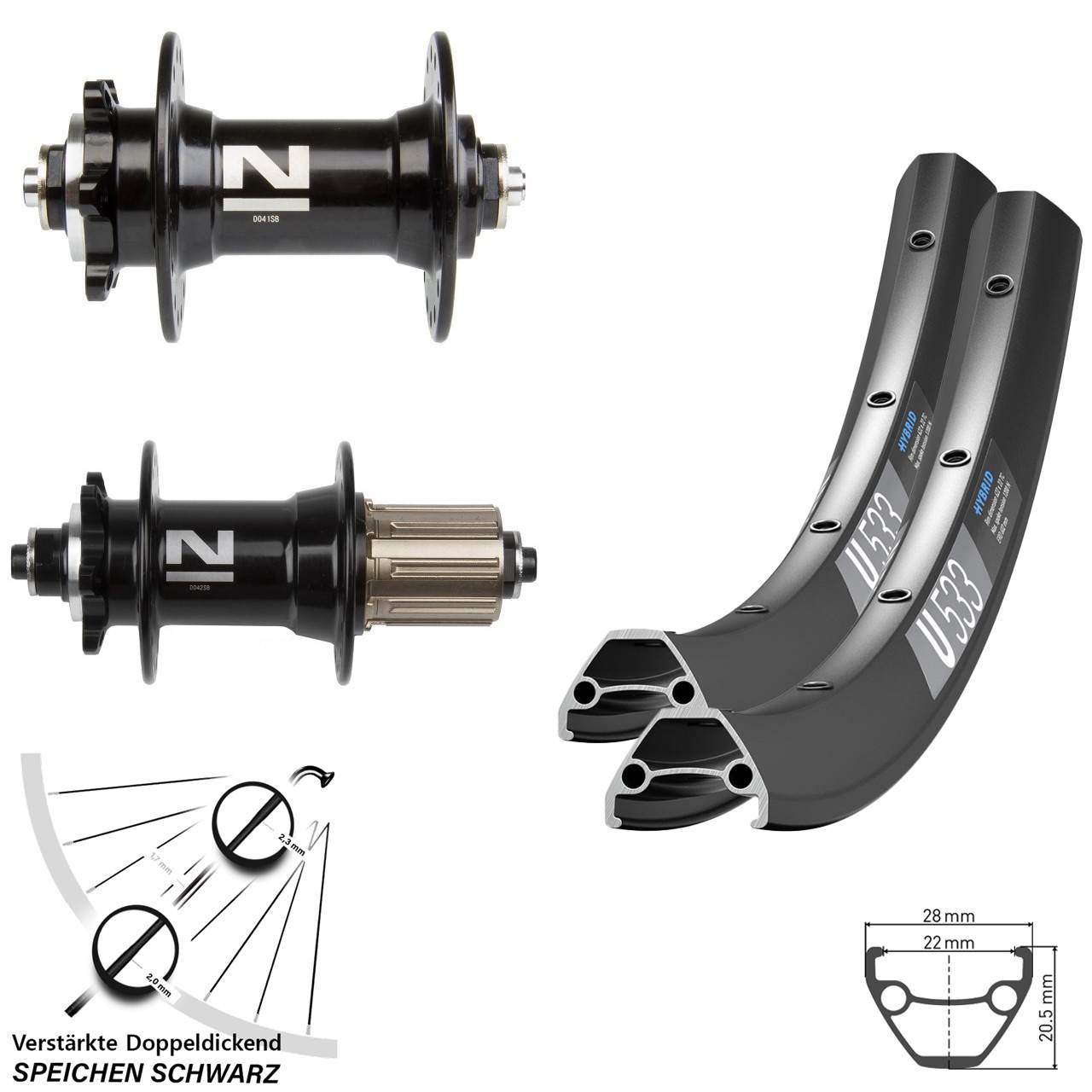 26 Zoll DT Swiss U 533 Novatec D041/D042 Laufradsatz 6-Loch QR 8-11 fach HG