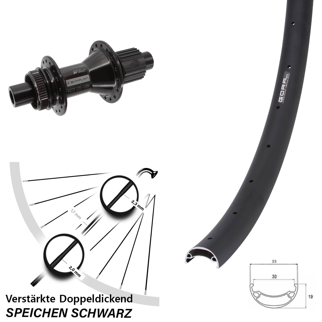 Gora 30 DT Swiss 370 Hybrid 26 Zoll Centerlock Hinterrad 12x142 Micro Spline