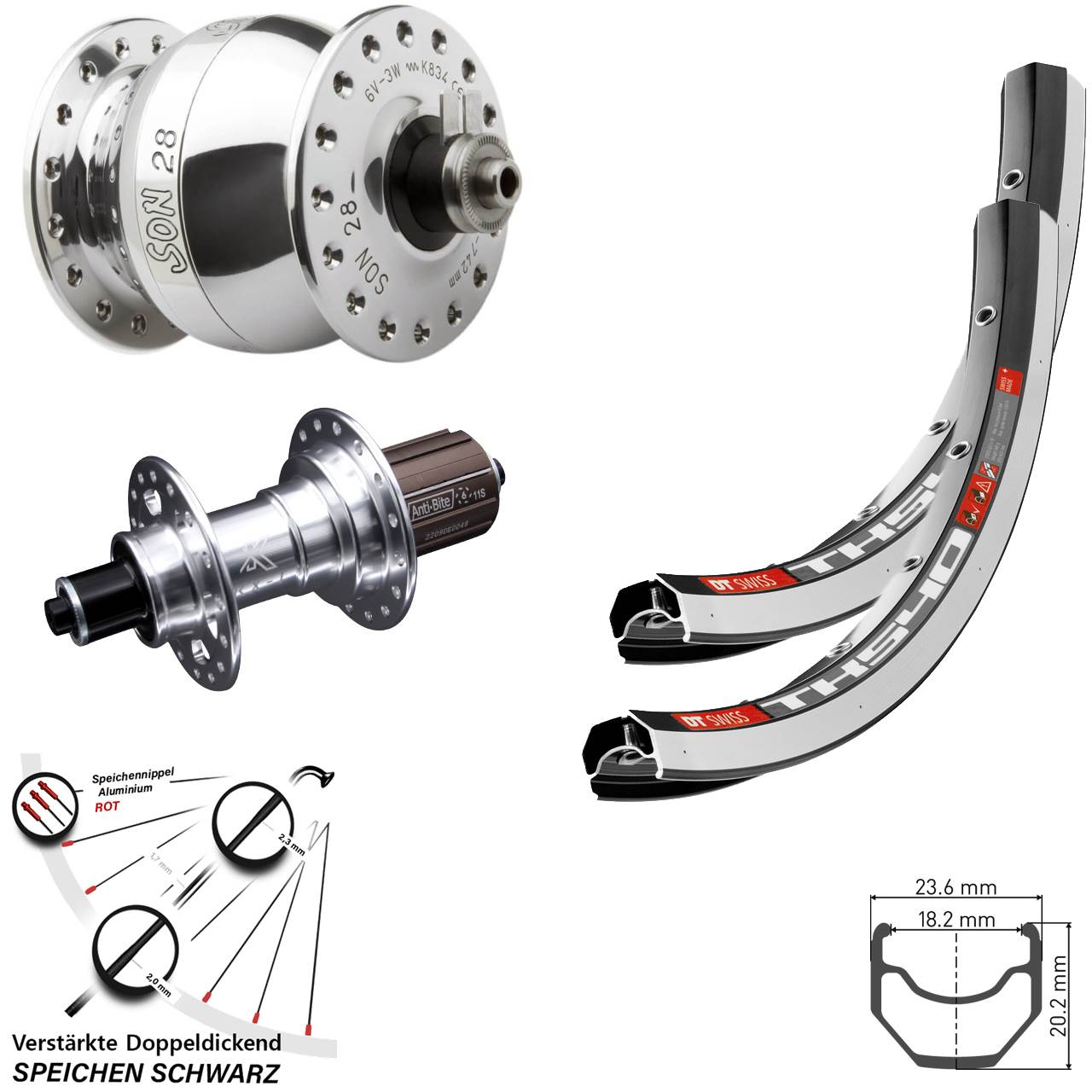DT Swiss TK540 KX-T SON 28 Zoll Laufradsatz für Schnellspanner 8-12 fach