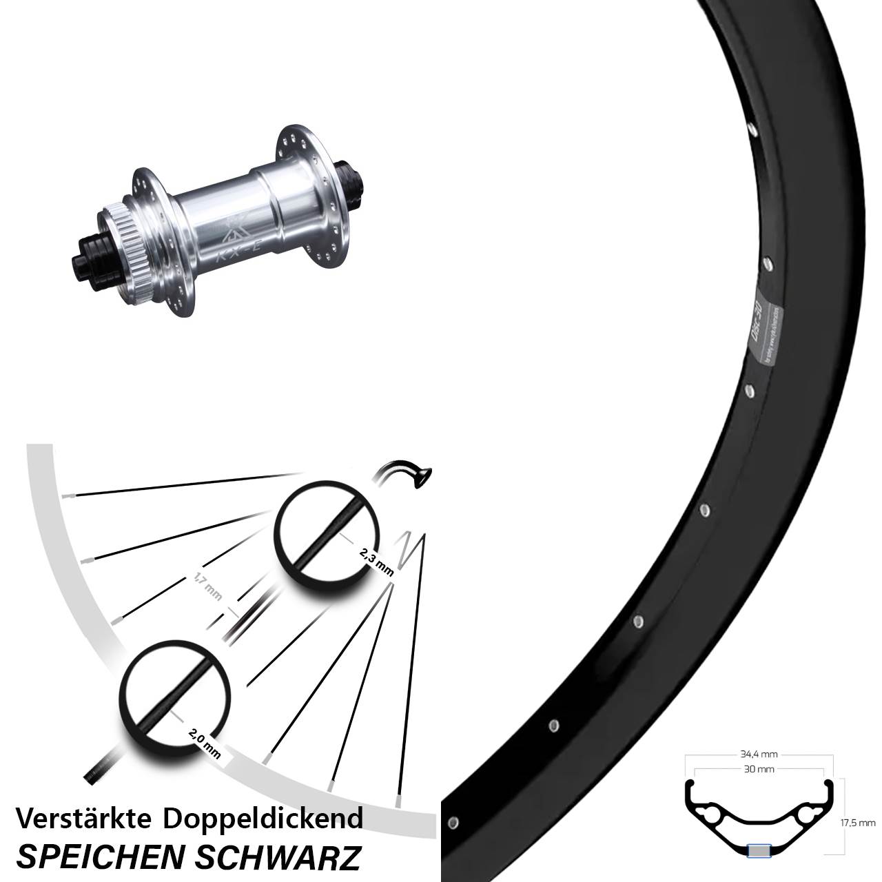 27,5 Zoll Ryde Disc 30 KX-E Vorderrad QR