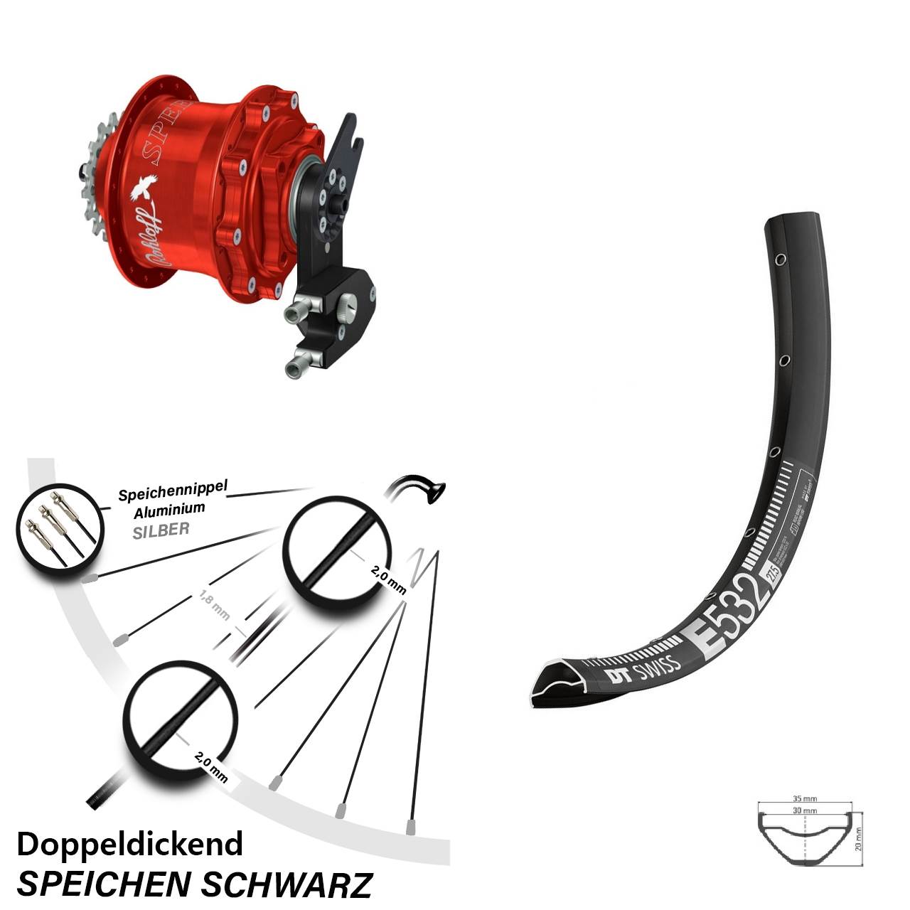 Disc Laufrad 29 Zoll DT Swiss E532 Rohloff 500/14 CC DB OEM2 Tandem rot