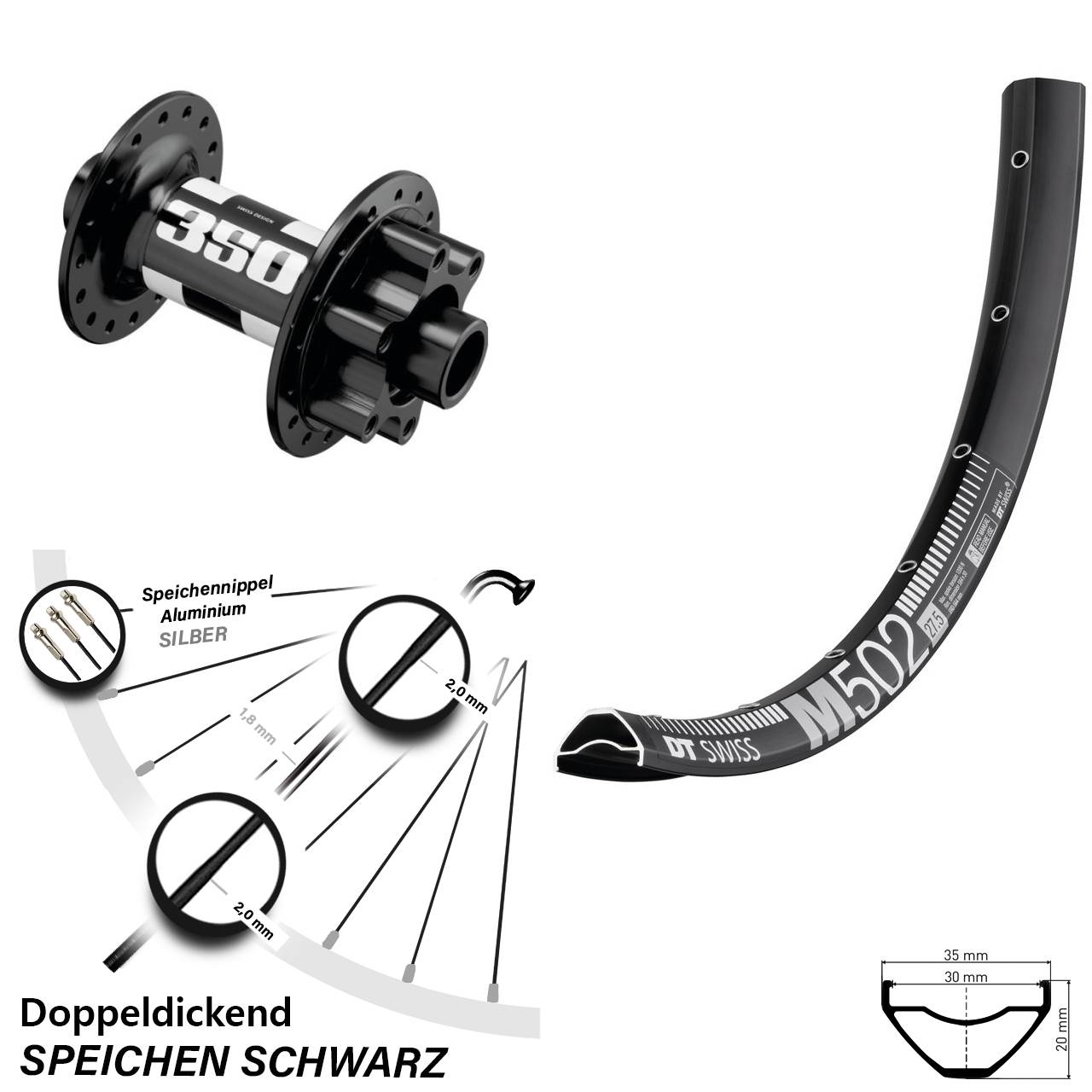 Vorderrad 29 Zoll DT Swiss M 502-350 Boost 6-Loch