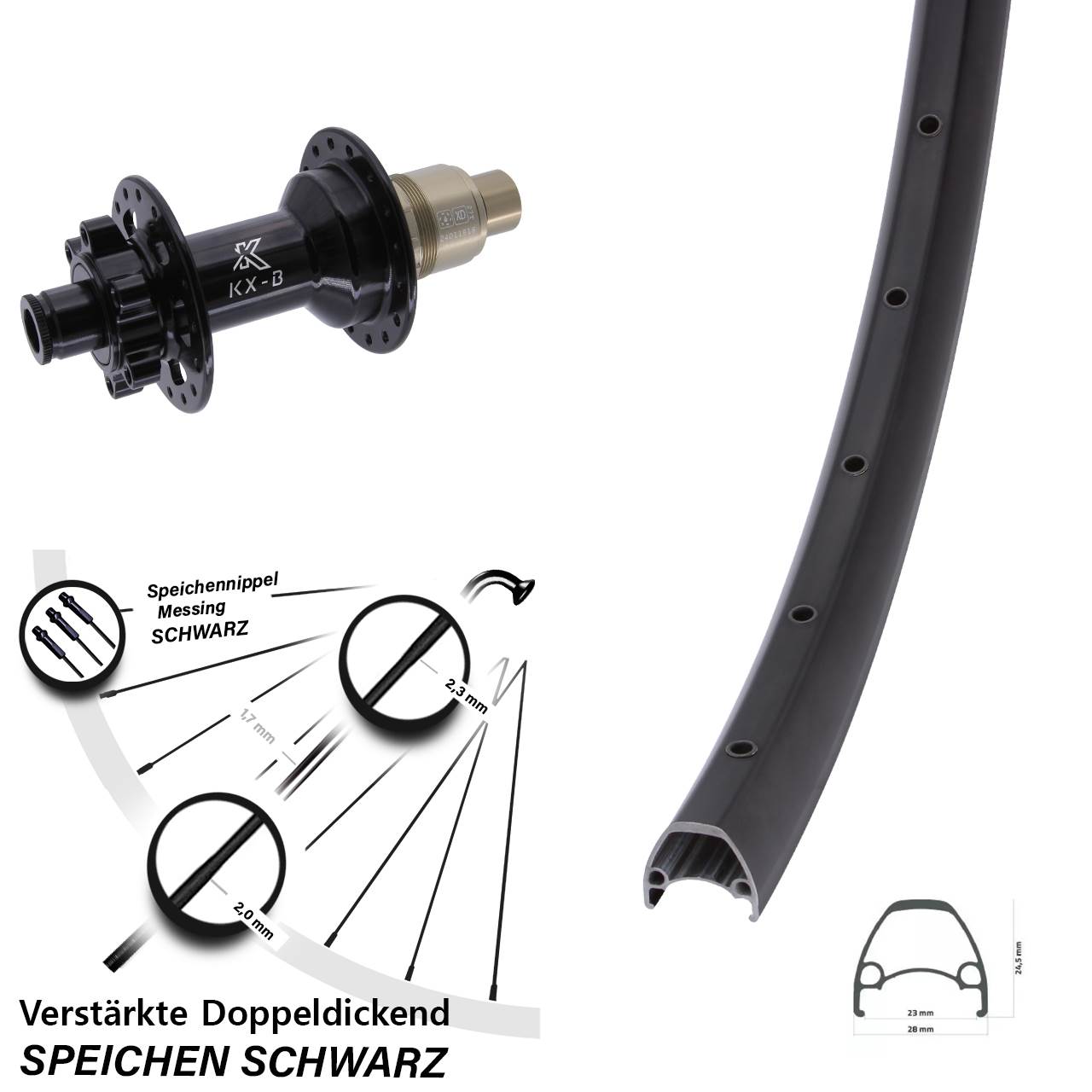 Ambrosio Sport KX-B 29 Zoll Hinterrad 6-Loch 12x148 Boost XD 11-12 fach