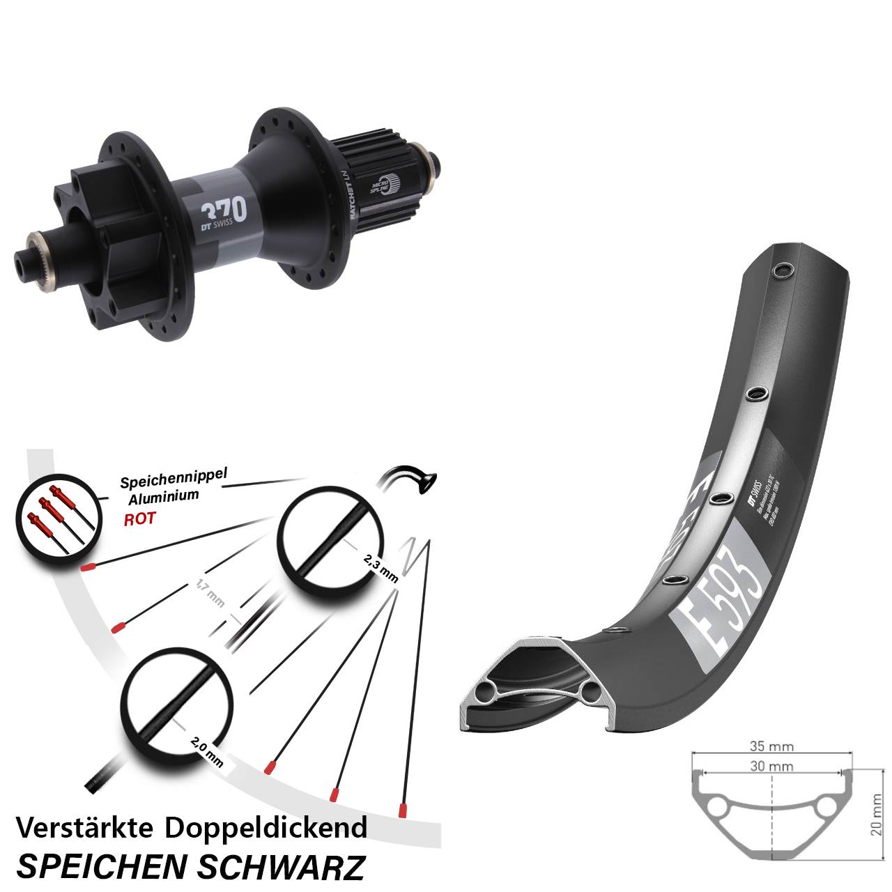 DT Swiss E593 DT Swiss 370 29 Zoll Disc Hinterrad QR Boost Micro Spline