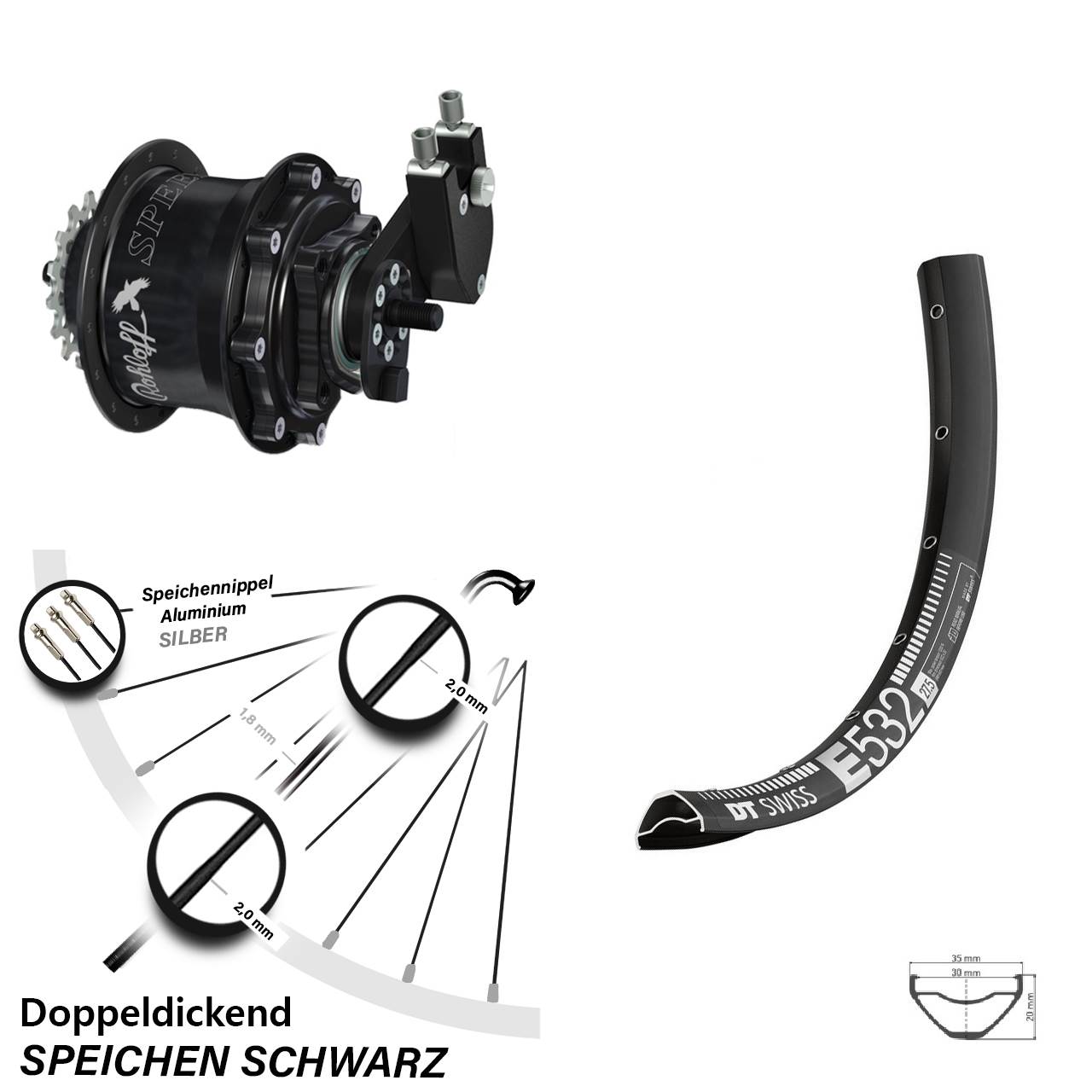 29 Zoll DT Swiss E 532 Rohloff 500/14 TS DB OEM Tandem
