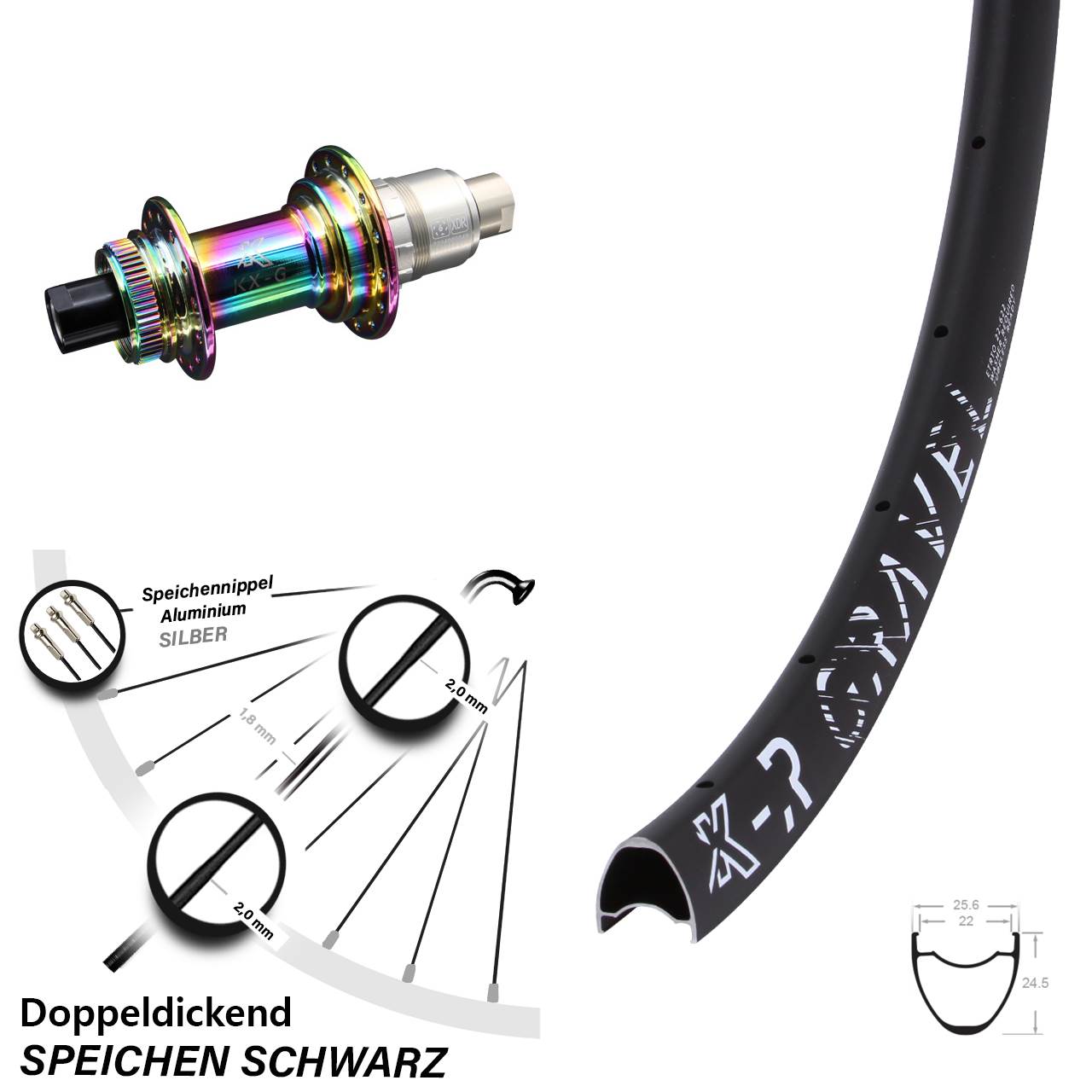 28-29 Zoll Hinterrad KX-GR Gravel Oilslick 12x142 mm leicht Sram XD-R Centerlock