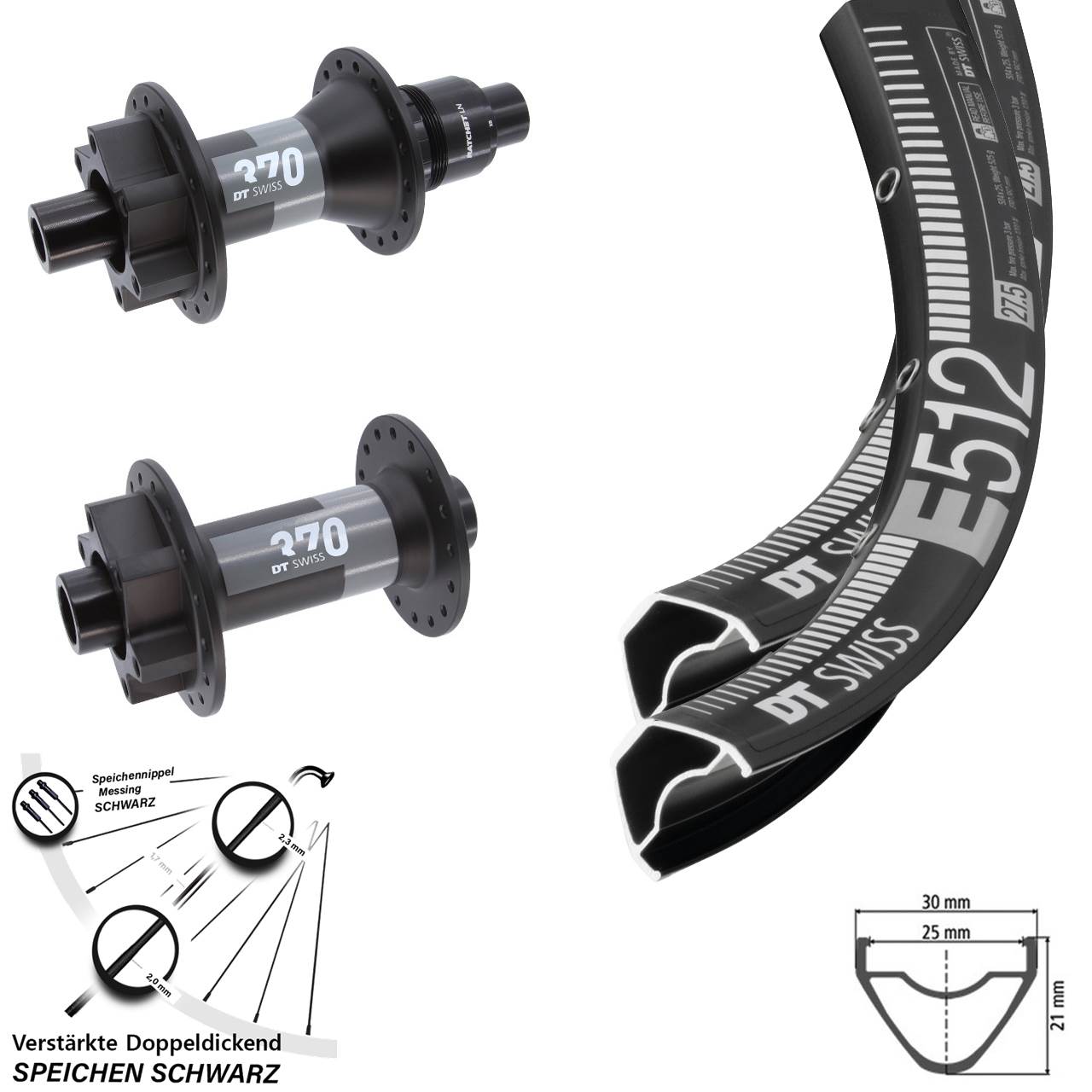 Laufradsatz 6-Loch 15x110 12x148 27,5 Zoll DT Swiss E 512-370 XD 11-12 fach