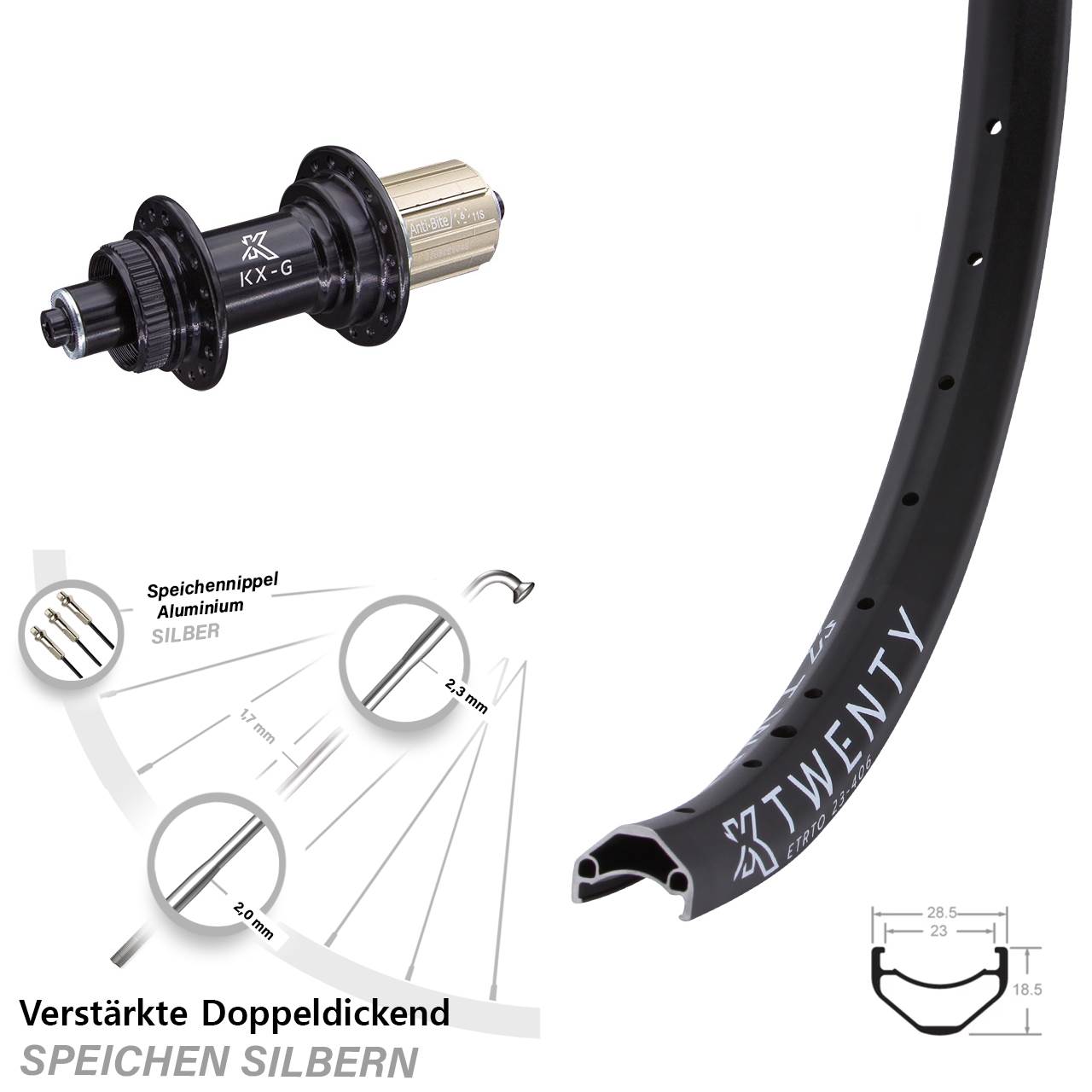 Disc Hinterrad 20 Zoll KX-G Twenty 8-12 fach QR
