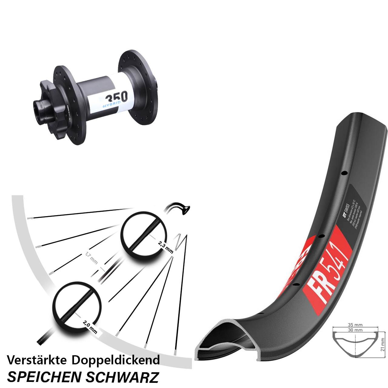 29 Zoll Vorderrad FR 541 DT Swiss 350 Hybrid Boost 6-Loch 15x110 mm