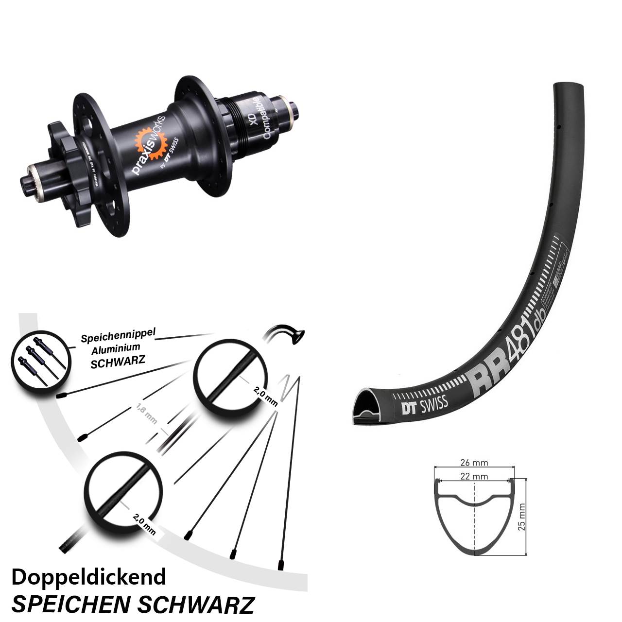 Disc Hinterrad 28 Zoll DT Swiss RR481-350 QR SRAM XD