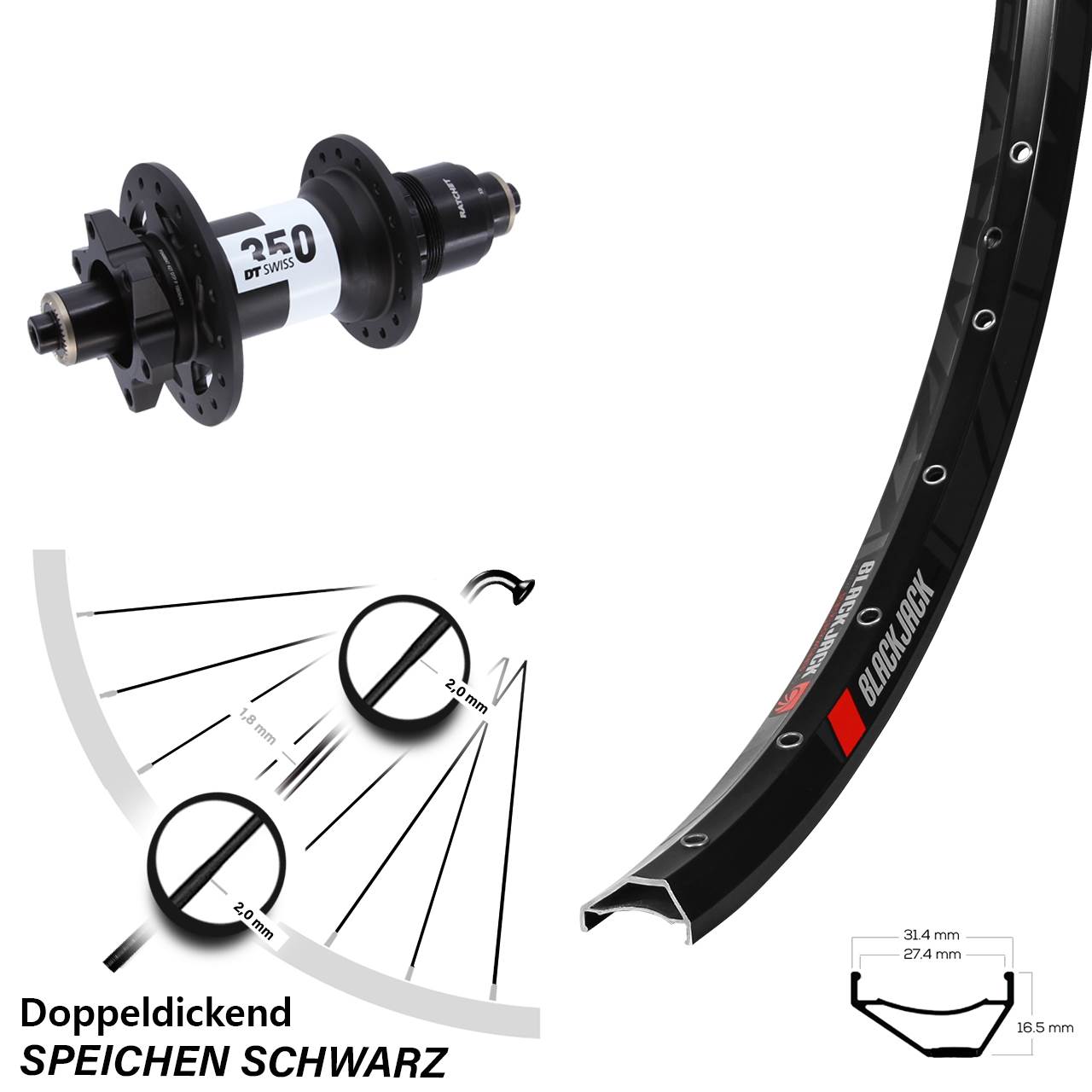 Disc Laufrad 650B Rodi Ready 27 DT Swiss 350 XD für Schnellspanner Boost