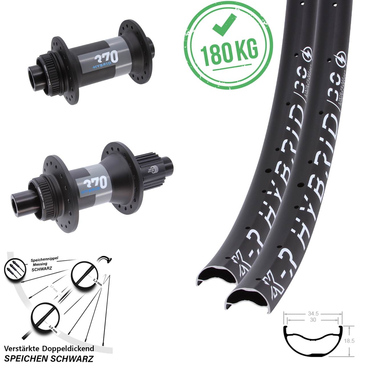 29 Zoll KX-R Hybrid 30 DT Swiss 370 Hybrid Disc Laufradsatz Boost Micro Spline